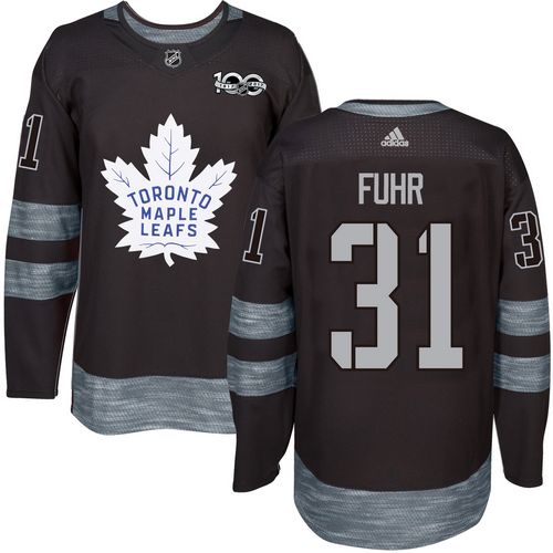 Adidas Maple Toronto Maple Leafs #31 Grant Fuhr Black 1917-2017 100th Anniversary Stitched Jersey Men's