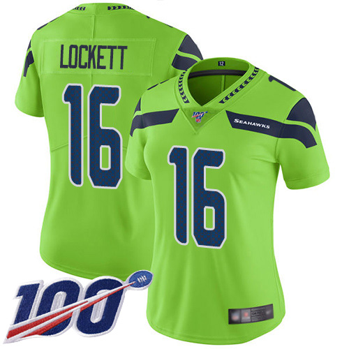 Seahawks #16 Tyler Lockett Green Women's Stitched Limited Rush 100th Season Jersey
