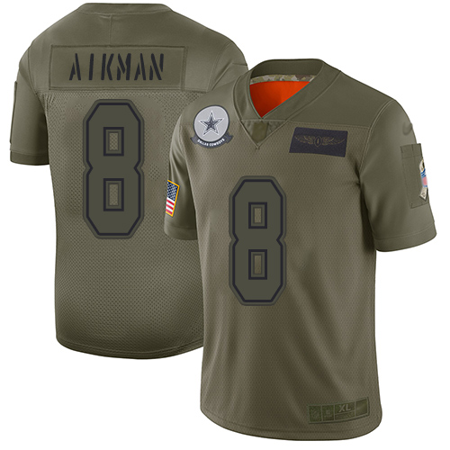 Dallas Cowboys #8 Troy Aikman Camo Youth Stitched Limited 2019 Salute to Service Jersey Youth