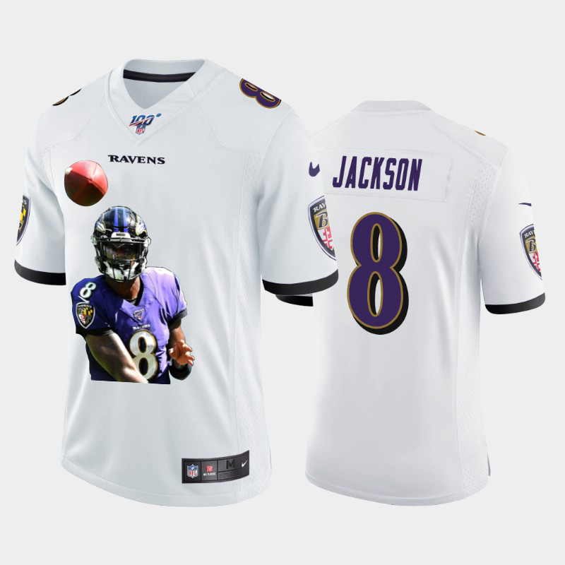 Baltimore Ravens #8 Lamar Jackson Team Hero 5 Vapor Limited 100 Jersey White
