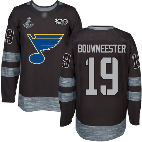 Adidas St. Louis Blues #19 Jay Bouwmeester Black 1917-2017 100th Anniversary Stanley Cup Champions Stitched Jersey Men's