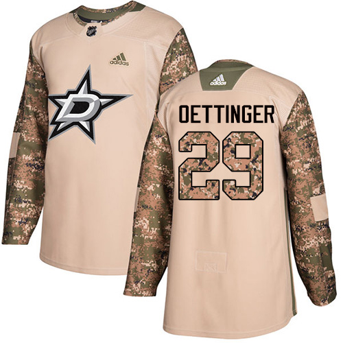 Adidas Dallas Stars #29 Jake Oettinger Camo Authentic 2017 Veterans Day Stitched Jersey Men's