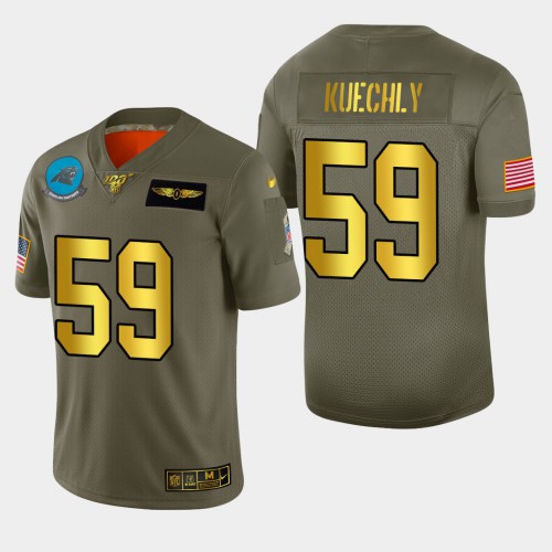 Carolina Carolina Panthers #59 Luke Kuechly Men's Olive Gold 2019 Salute to Service Limited 100 Jersey Men's