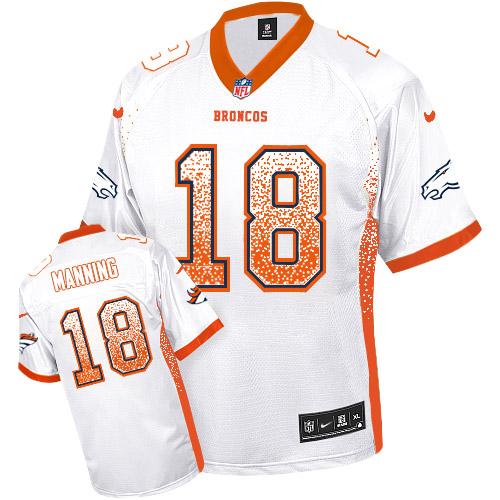 Broncos #18 Peyton Manning White Men's Stitched Elite Drift Fashion Jersey
