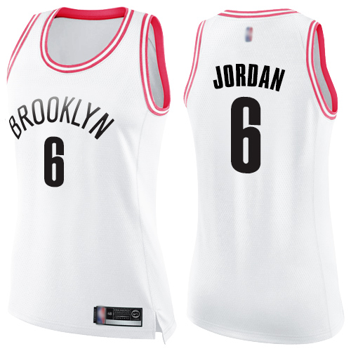 Brooklyn Nets #6 DeAndre Jordan White/Pink Womens Swingman Fashion Jersey Womens