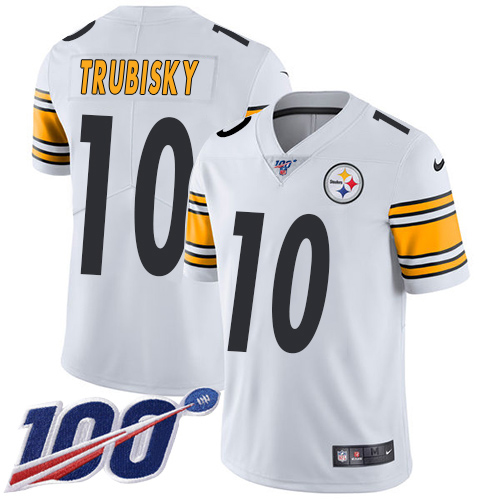 Steelers #10 Mitchell Trubisky White Youth Stitched 100th Season Vapor Limited Jersey