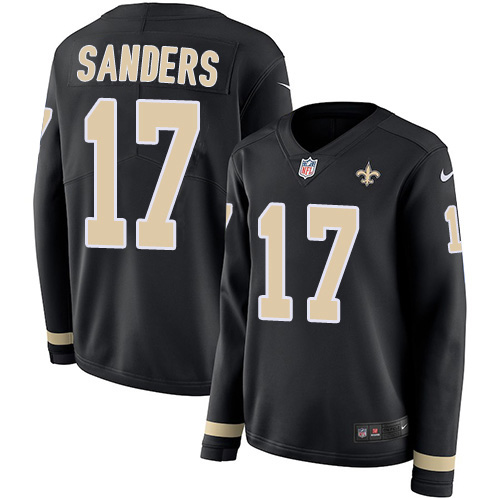 New Orleans Saints #17 Emmanuel Sanders Black Team Color Women's Stitched Limited Therma Long Sleeve Jersey Womens