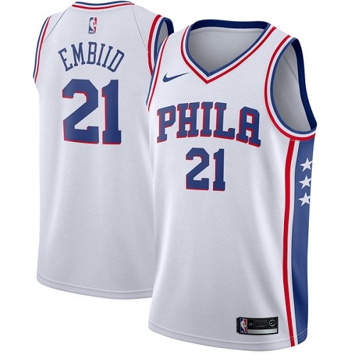 Philadelphia 76ers #21 Joel Embiid White Womens Swingman Association Edition Jersey Womens