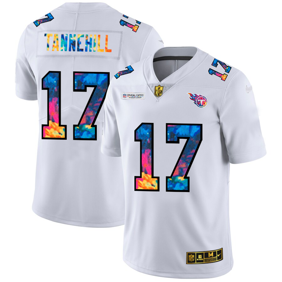 Tennessee Titans #17 Ryan Tannehill Men's White Multi-Color 2020 Crucial Catch Limited Jersey