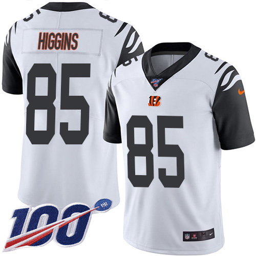 Bengals #85 Tee Higgins White Men's Stitched Limited Rush 100th Season Jersey