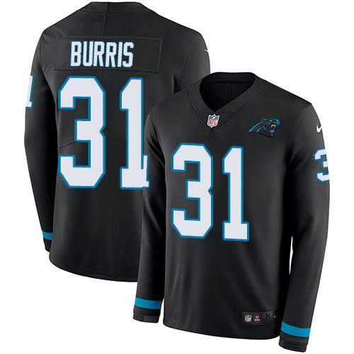 Carolina Panthers #31 Juston Burris Black Team Color Men's Stitched Limited Therma Long Sleeve Jersey Men's