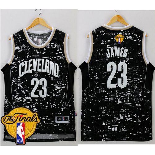 Cleveland Cavaliers #23 LeBron James Black City Light The Finals Patch Stitched Jersey Mens