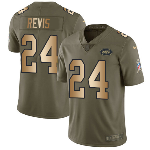 Jets #24 Darrelle Revis Olive/Gold Men's Stitched Limited 2017 Salute To Service Jersey