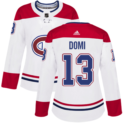 Adidas Montreal Canadiens #13 Max Domi White Road Authentic Women's Stitched Jersey Womens
