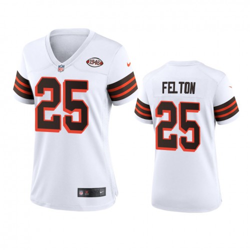 Women Cleveland Browns #25 Demetric Felton 1946 Collection Alternate Game Limited Jersey - White Womens