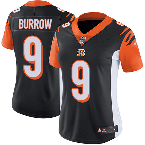 Bengals #9 Joe Burrow Black Team Color Women's Stitched Vapor Untouchable Limited Jersey