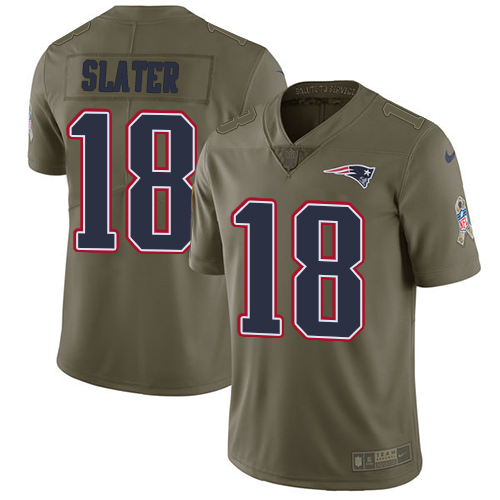 Patriots #18 Matt Slater Olive Youth Stitched Limited 2017 Salute To Service Jersey