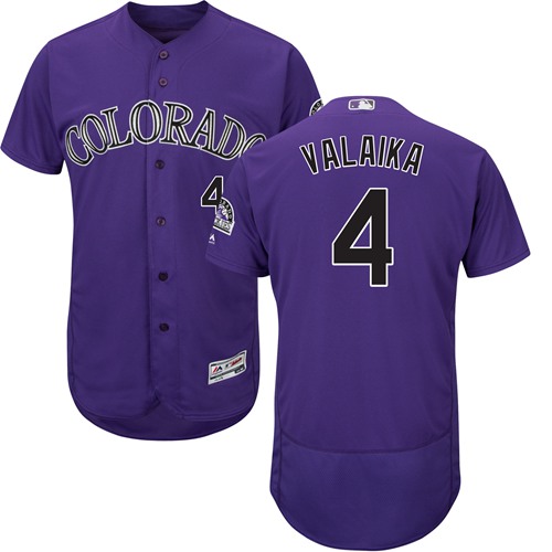 Colorado Rockies #4 Pat Valaika Purple Flexbase Authentic Collection Stitched Jersey Men's