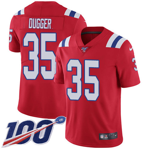 New England Patriots #35 Kyle Dugger Red Alternate Men's Stitched 100th Season Vapor Untouchable Limited Jersey Men's