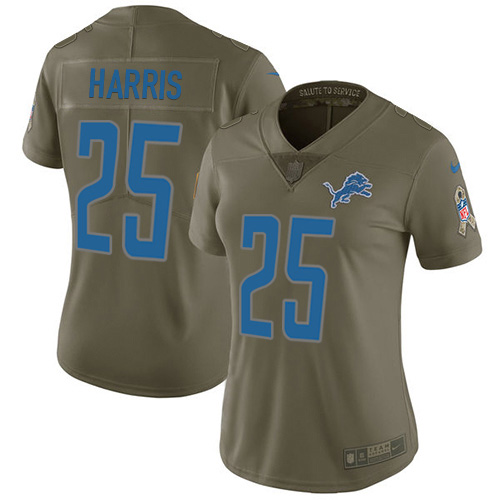 Detroit Lions #25 Will Harris Olive Women's Stitched Limited 2017 Salute to Service Jersey Womens