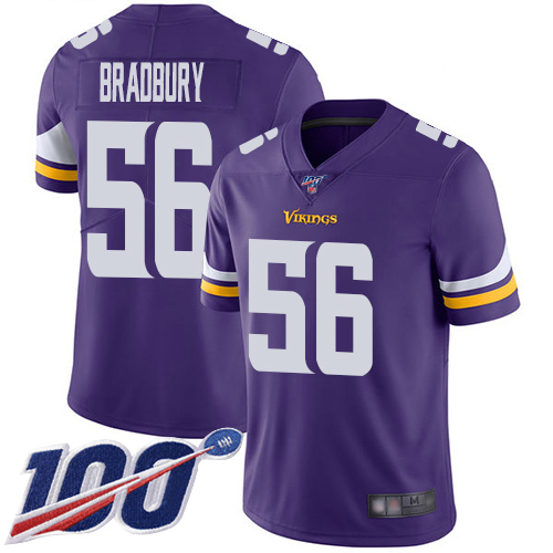 Minnesota Vikings #56 Garrett Bradbury Purple Team Color Men's Stitched 100th Season Vapor Limited Jersey Men's