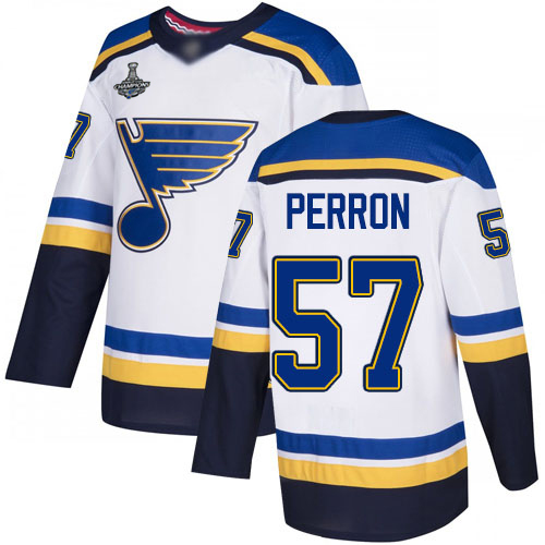 Adidas St. Louis Blues #57 David Perron White Road Authentic Stanley Cup Champions Stitched Youth Jersey Youth