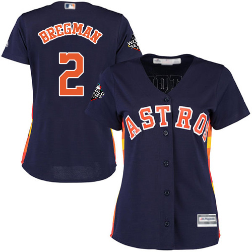 Houston Astros #2 Alex Bregman Navy Blue Alternate 2019 World Series Bound Women's Stitched Jersey Womens