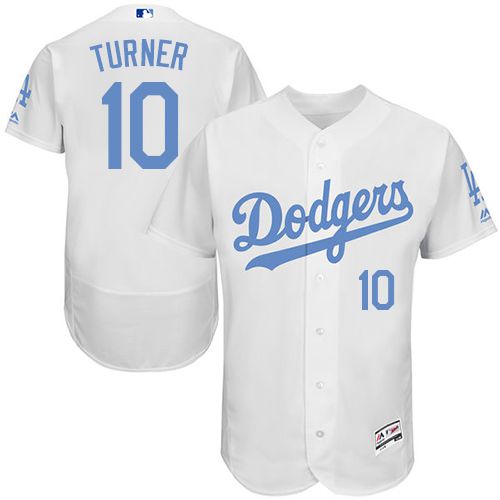 Los Angeles Dodgers #10 Justin Turner White Flexbase Authentic Collection Father's Day Stitched Jersey Men's