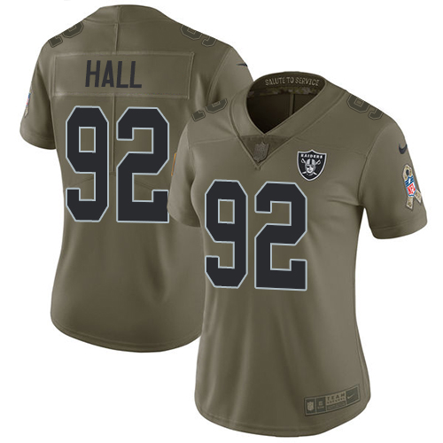 Las Vegas Raiders #92 P.J. Hall Olive Women's Stitched Limited 2017 Salute to Service Jersey Womens