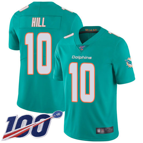 Dolphins #10 Tyreek Hill Aqua Green Team Color Men's Stitched 100th Season Vapor Untouchable Limited Jersey
