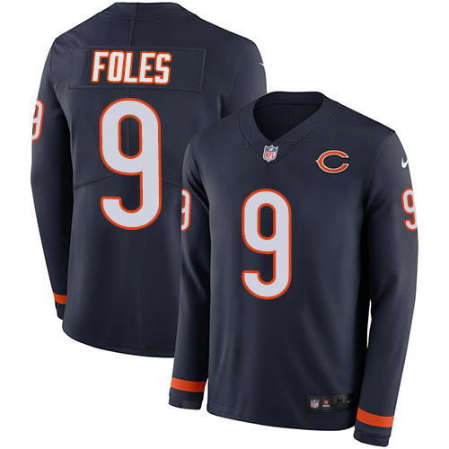 Chicago Bears #9 Nick Foles Navy Blue Team Color Youth Stitched Limited Therma Long Sleeve Jersey Youth
