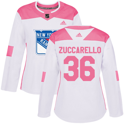 Adidas New York Rangers #36 Mats Zuccarello White/Pink Authentic Fashion Women's Stitched Jersey Womens