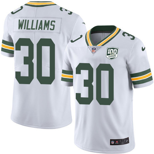 Green Bay Packers #30 Jamaal Williams White Youth 100th Season Stitched Vapor Untouchable Limited Jersey Youth