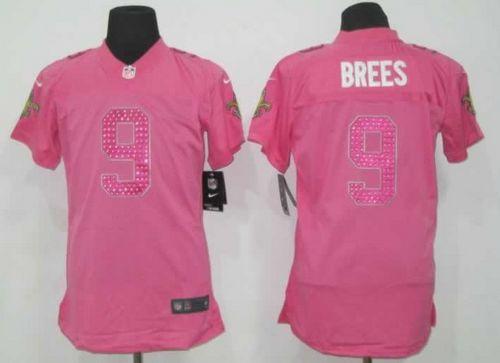 Saints #9 Drew Brees Pink Sweetheart Women's Stitched Elite Jersey