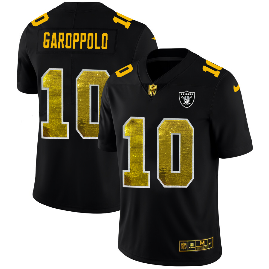 Las Vegas Raiders #10 Jimmy Garoppolo Men's Black Golden Sequin Vapor Limited Jersey