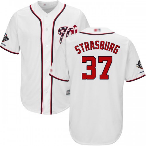 Washington Nationals #37 Stephen Strasburg White New Cool Base 2019 World Series Champions Stitched Jersey Men's