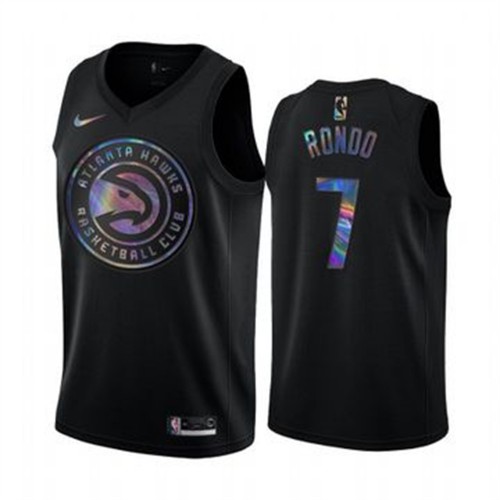 Atlanta Hawks #7 Rajon Rondo Mens Iridescent Holographic Collection Jersey - Black Mens