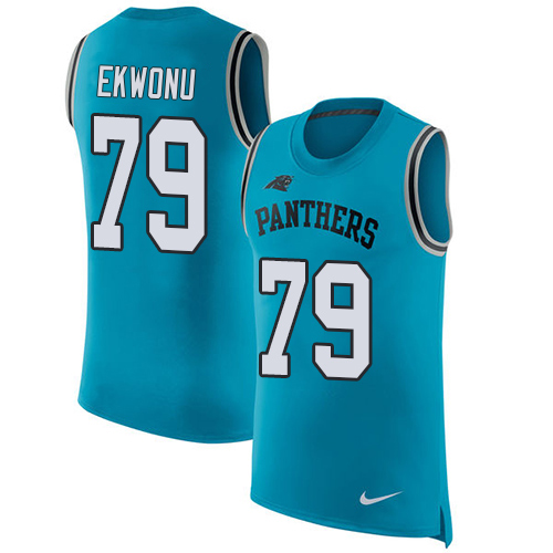 Panthers #79 Ikem Ekwonu Blue Alternate Men's Stitched Limited Rush Tank Top Jersey