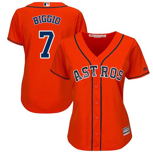 Houston Astros #7 Craig Biggio Orange Alternate Women's Stitched Jersey Womens