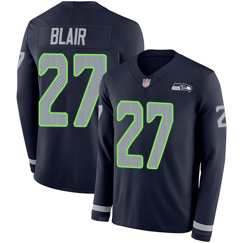 Seattle Seahawks #27 Marquise Blair Steel Blue Team Color Men's Stitched Limited Therma Long Sleeve Jersey Men's