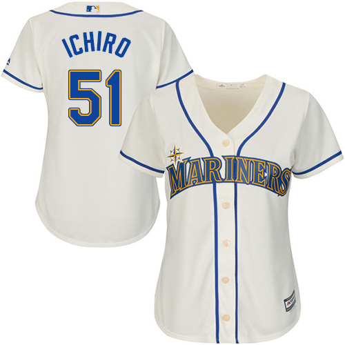 Seattle Mariners #51 Ichiro Suzuki Cream Alternate Women's Stitched Jersey Womens