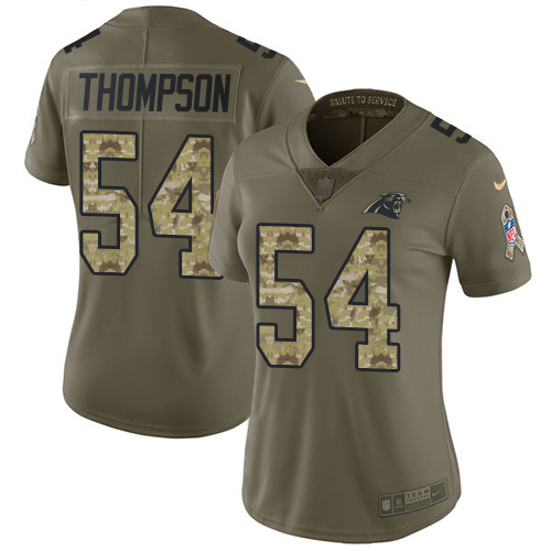 Carolina Panthers #54 Shaq Thompson Olive/Camo Women's Stitched Limited 2017 Salute to Service Jersey Womens