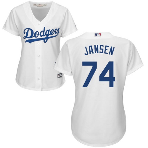 Los Angeles Dodgers #74 Kenley Jansen White Home Women's Stitched Jersey Womens
