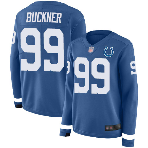 Indianapolis Colts #99 DeForest Buckner Royal Blue Team Color Women's Stitched Limited Therma Long Sleeve Jersey Womens