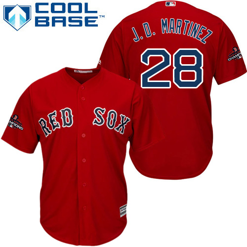 Boston Red Sox #28 J. D. Martinez Red Cool Base 2018 World Series Champions Stitched Youth Jersey Youth