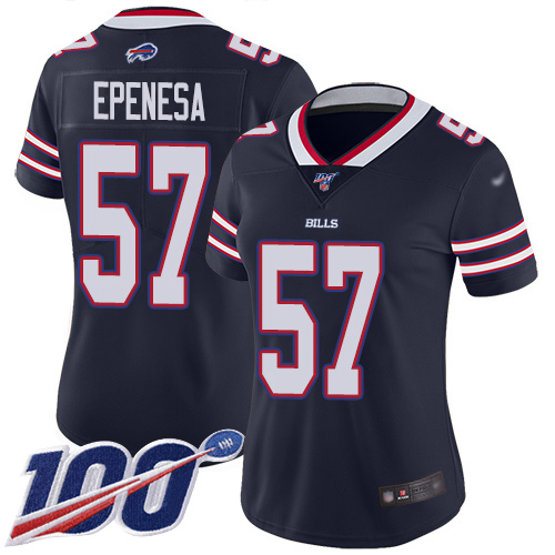Buffalo Bills #57 A.J. Epenesas Navy Women's Stitched Limited Inverted Legend 100th Season Jersey Womens