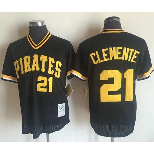 Mitchell and Ness 1982 Pittsburgh Pirates #21 Roberto Clemente Stitched Black Throwback Jersey Men's