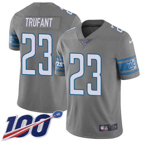 Detroit Lions #23 Desmond Trufant Gray Men's Stitched Limited Rush 100th Season Jersey Men's