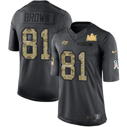 Tampa Bay Buccaneers #81 Antonio Brown Black Youth Super Bowl LV Champions Patch Stitched Limited 2016 Salute to Service Jersey Youth