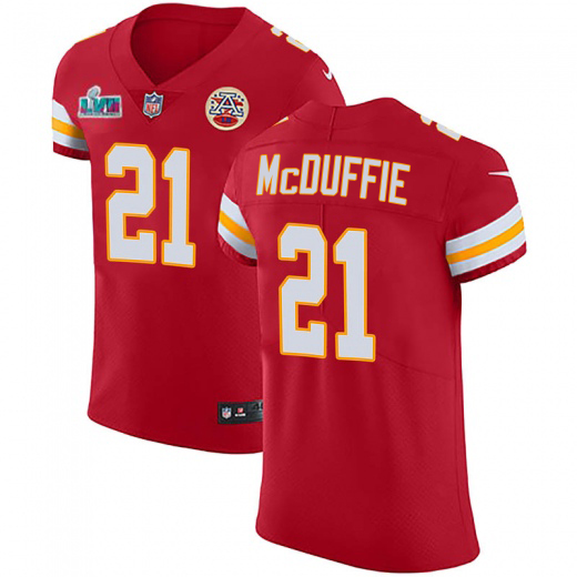 Chiefs #21 Trent McDuffie Red Team Color Super Bowl LVII Patch Men's Stitched Vapor Untouchable Elite Jersey